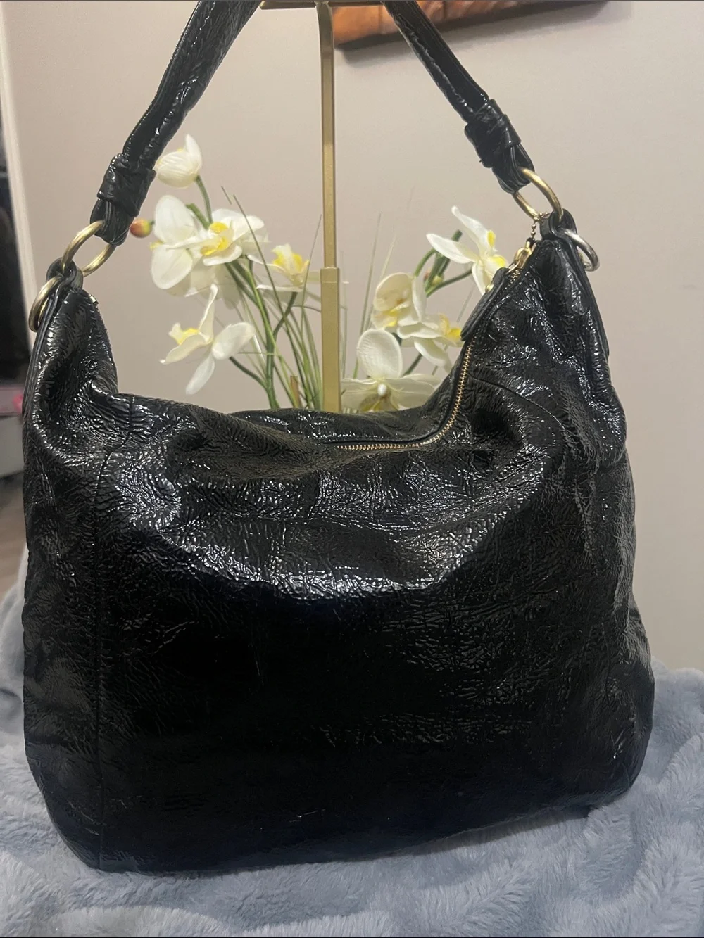Coach Kristin Crinkle Black Leather Hobo Bag EUC retail $298